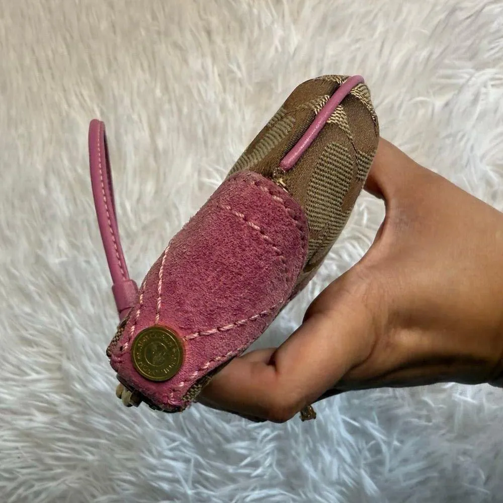 y2k COACH Pink Brown Signature Wristlet - Image 5