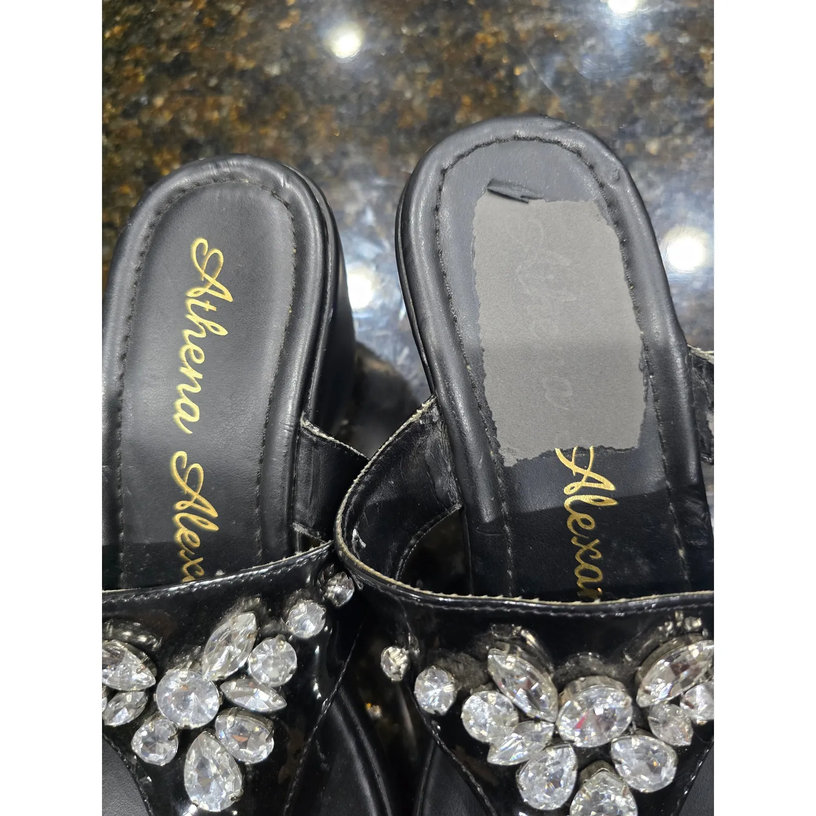 Athena Alexander Sandals Women's Size 7 Black Rhinestone Embellished Slip On - Image 4