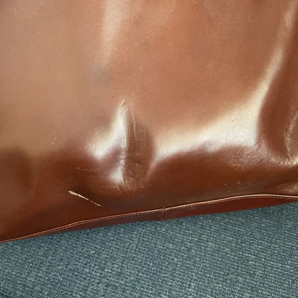 HOBO International VTG Purse Red Brown Polished Leather Bag Zip Two Handles - Image 15