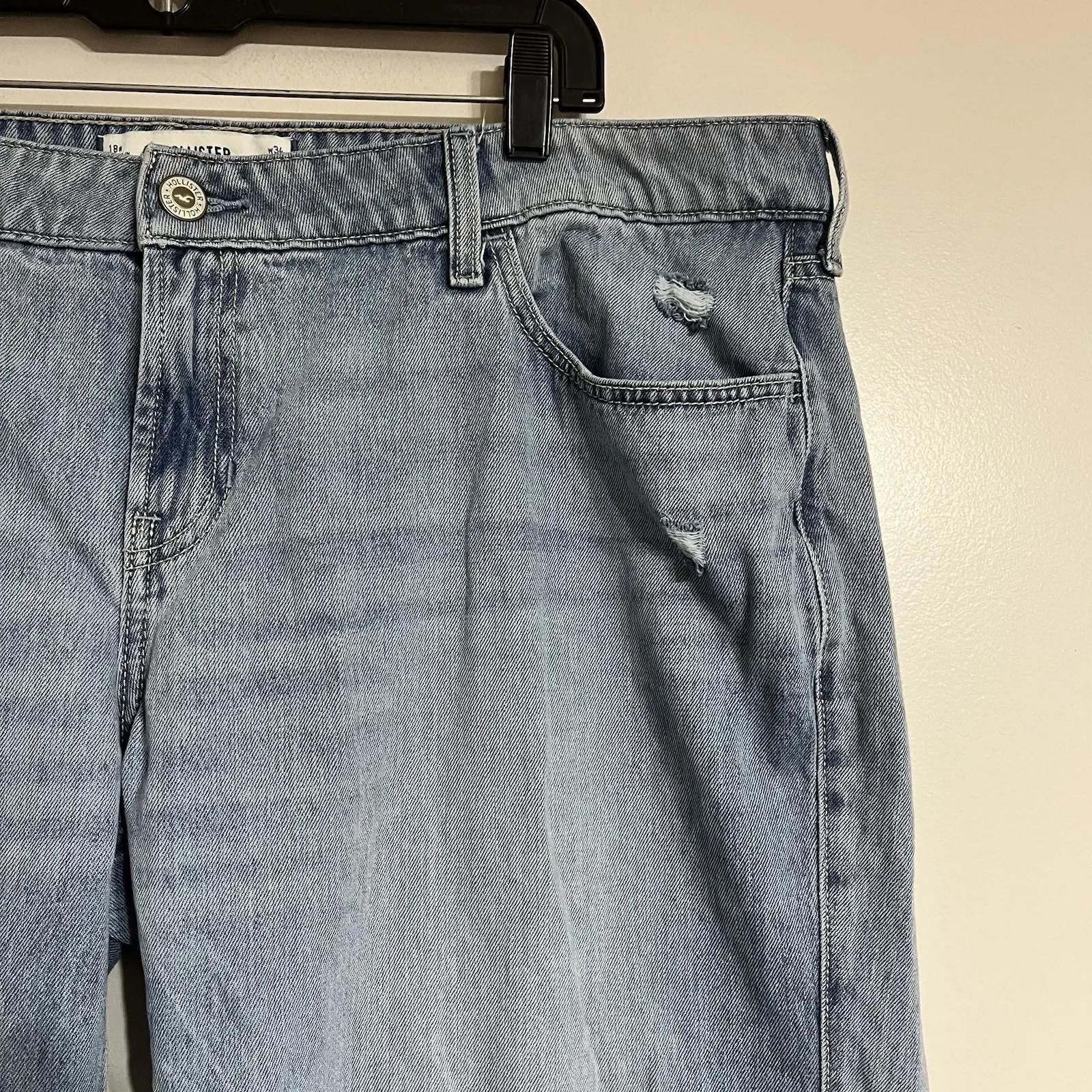 Hollister Low Rise Baggy Wide Leg Jeans Light Wash Size 18 W34 Hip Hop Skater - Image 3