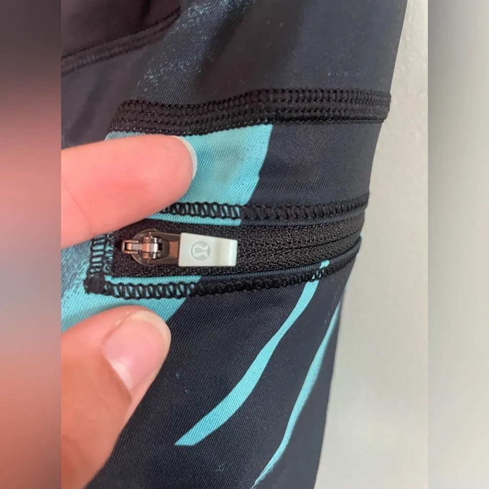 Lululemon Run Top Speed Crop Yoga Athletic Leggings Peacock Blue Luxtreme SZ 6 - Image 3