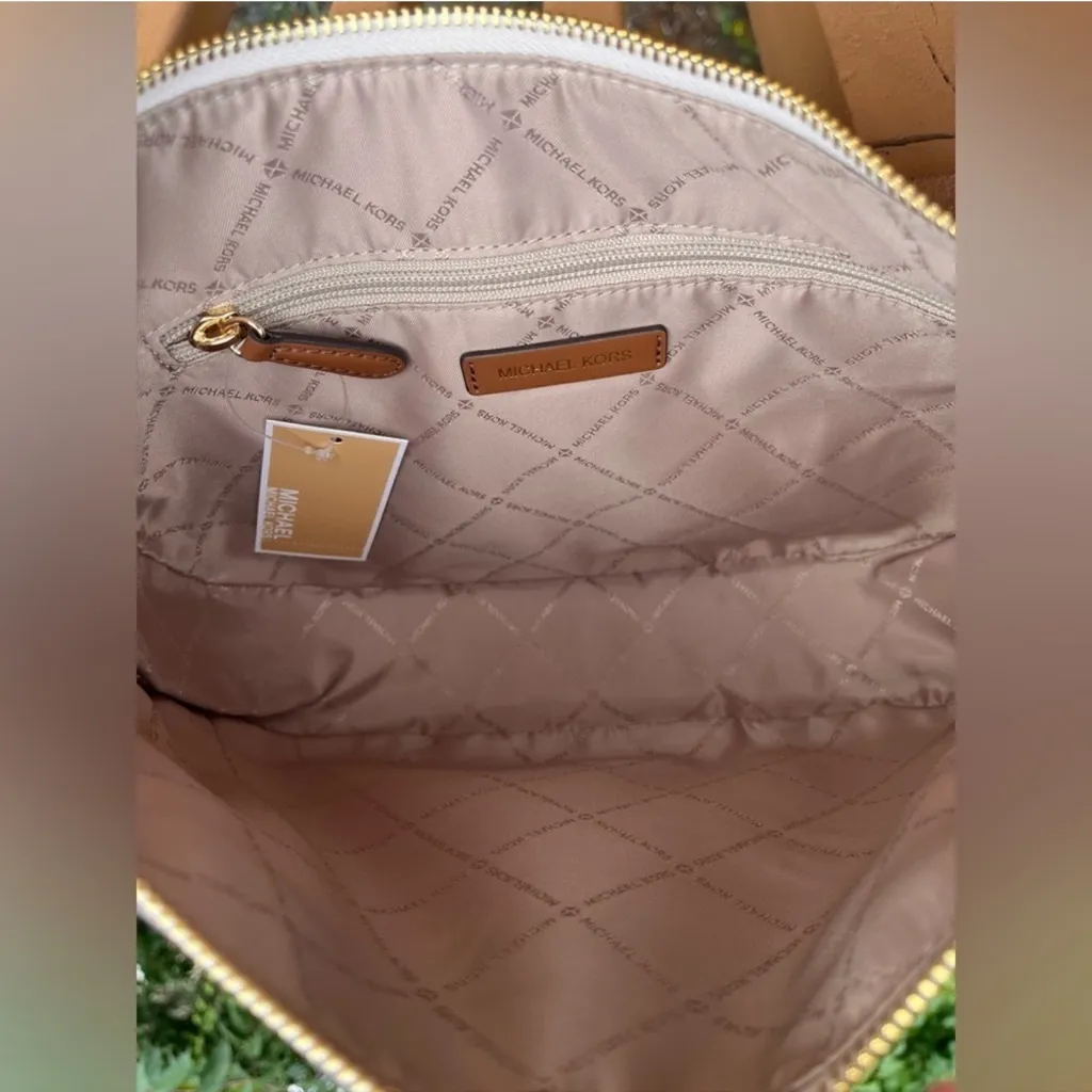 Michael Kors White & Brown Signature MK Logo Hobo Bag Shoulder & Crossbody NWT - Image 3