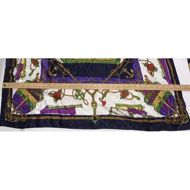 Vintage Nautical Sailboat Flags Chain Print Blue Gold Silk Square Royal Scarf Red - Image 15
