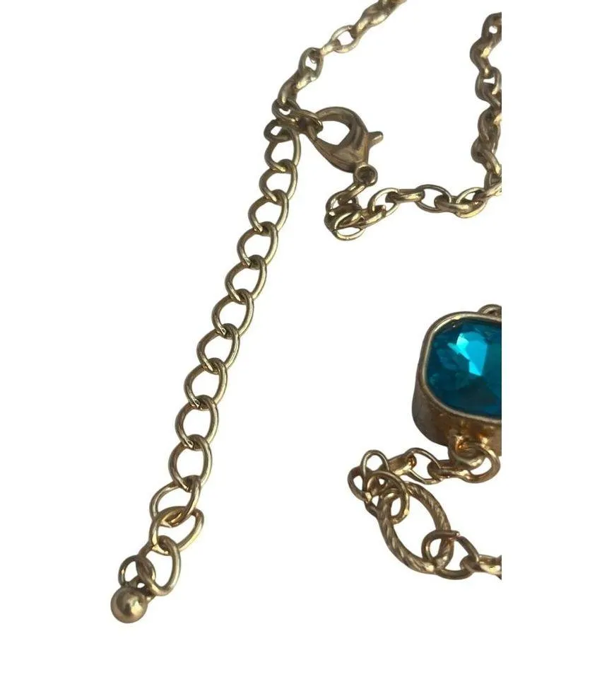 Gold Tone Chain Necklace Glass Stations Reversible Blue Pink Double Layer Adj 44 - Image 5