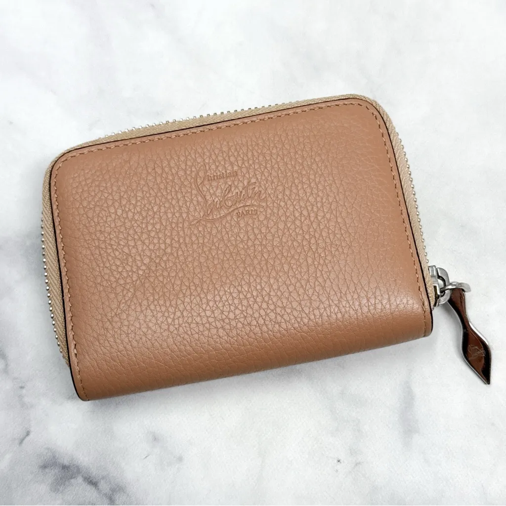 Christian Louboutin Panettone Studded Zip Around Wallet Leather Designer Nude - Image 4