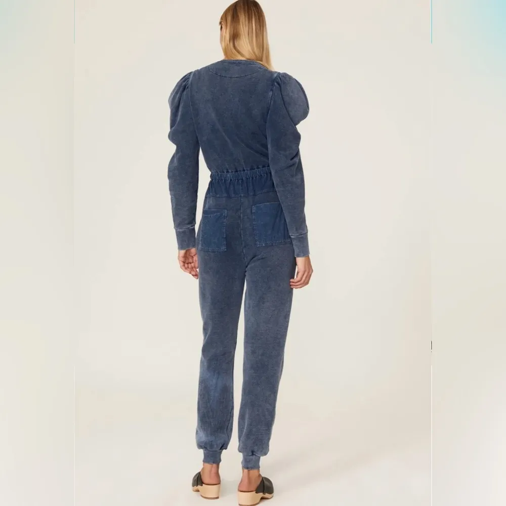 $445 ULLA JOHNSON Sadie Puff-Sleeve Jumpsuit | Indigo Acid‎ | FR 34 US 2 - Image 3