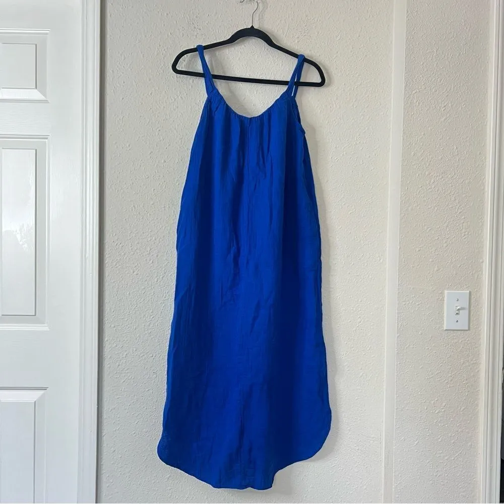 Old Navy Sleeveless Shirred Maxi Dress  Women Tanzanite Blue Cotton NEW Size XS - Image 4