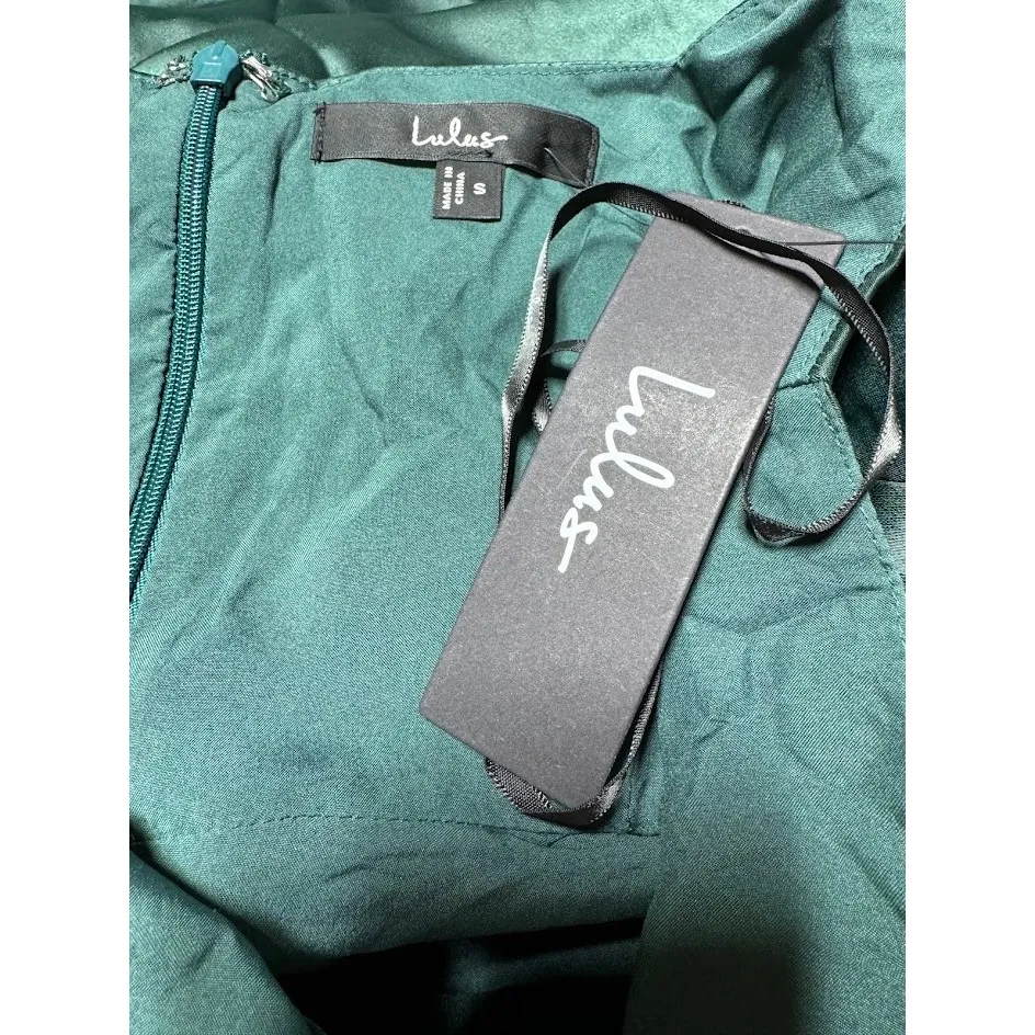 Lulus Emerald Green Satin Ruched Square Neck Maxi Dress Bridesmaid Formal S - Image 13