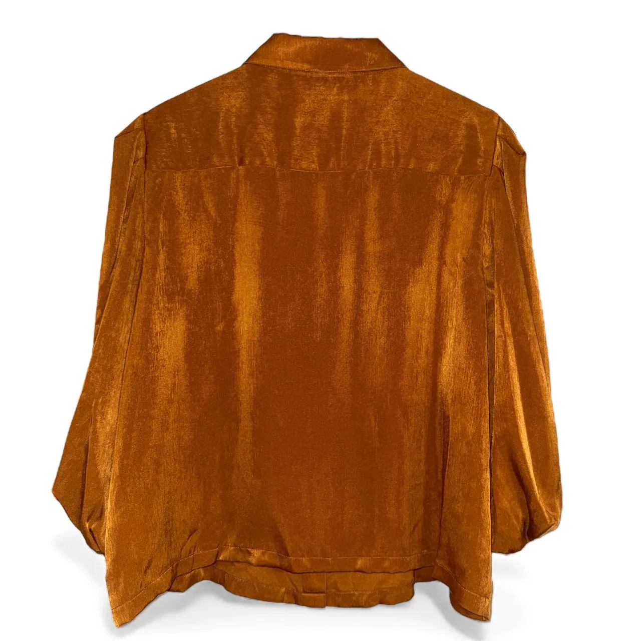 DKNY Women's Orange Metallic Textured Button Up‎ Shirt Blouse Top XL - Image 2