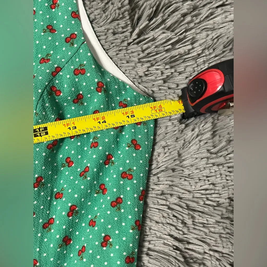 Eva Rose Women’s Green Cherry Dress Size Tag Missing Pit To Pit 16” - Image 7