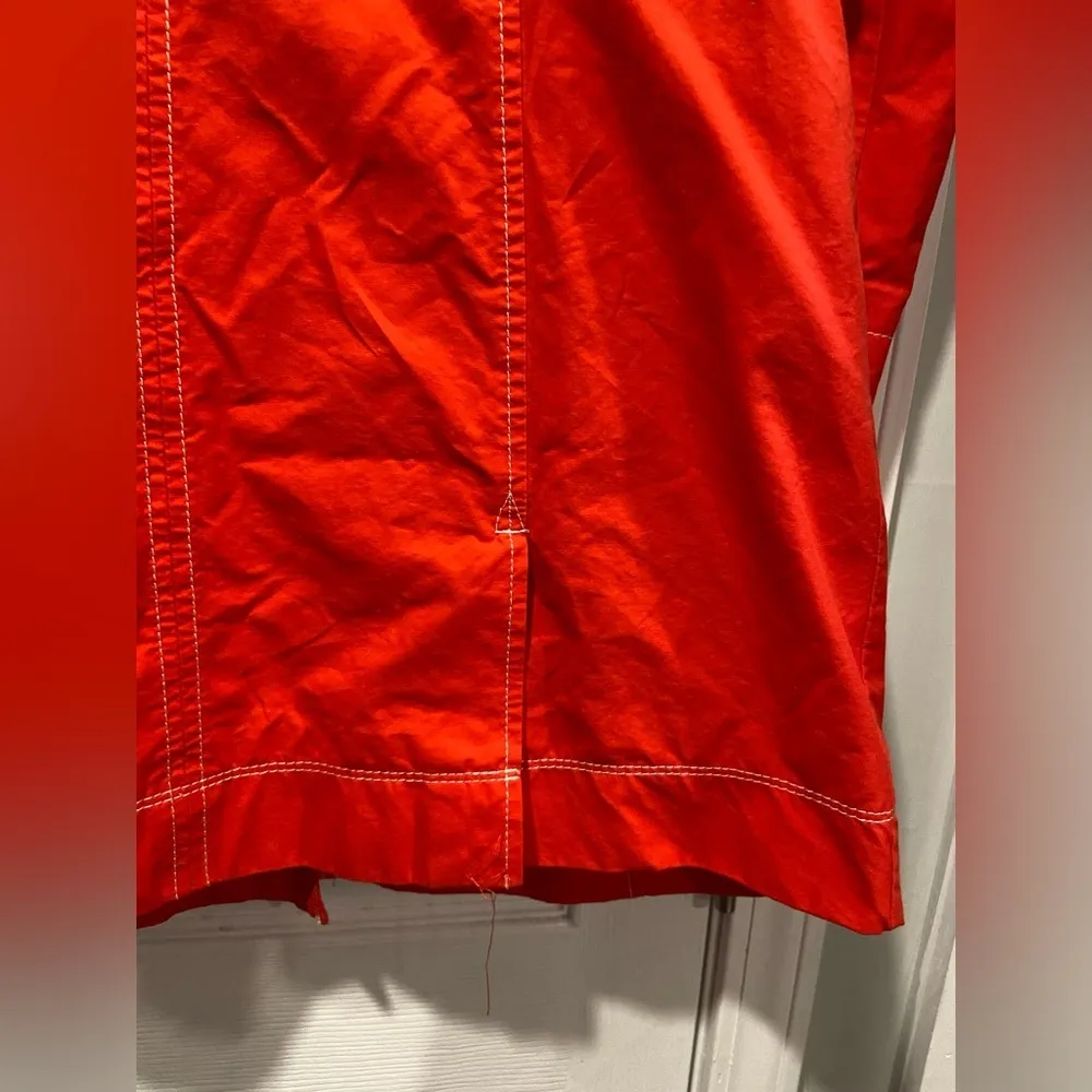 Eddie Bauer Red Trench Coat White Contrast Trim Big Black Buttons Lined Size L P - Image 12