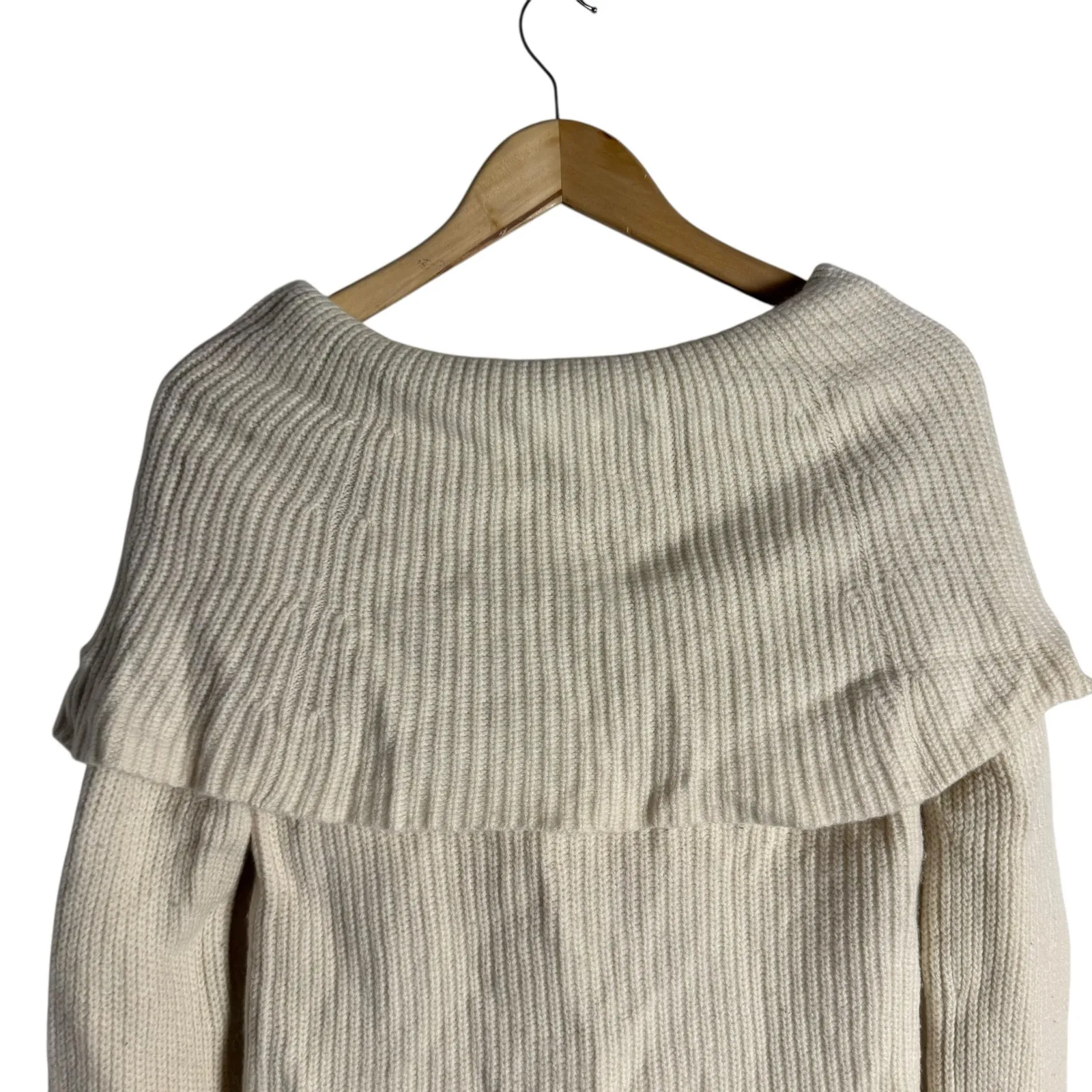 Polo Ralph Lauren Cream Off the Shoulder Wool Cashmere Knit Sweater Small - Image 6