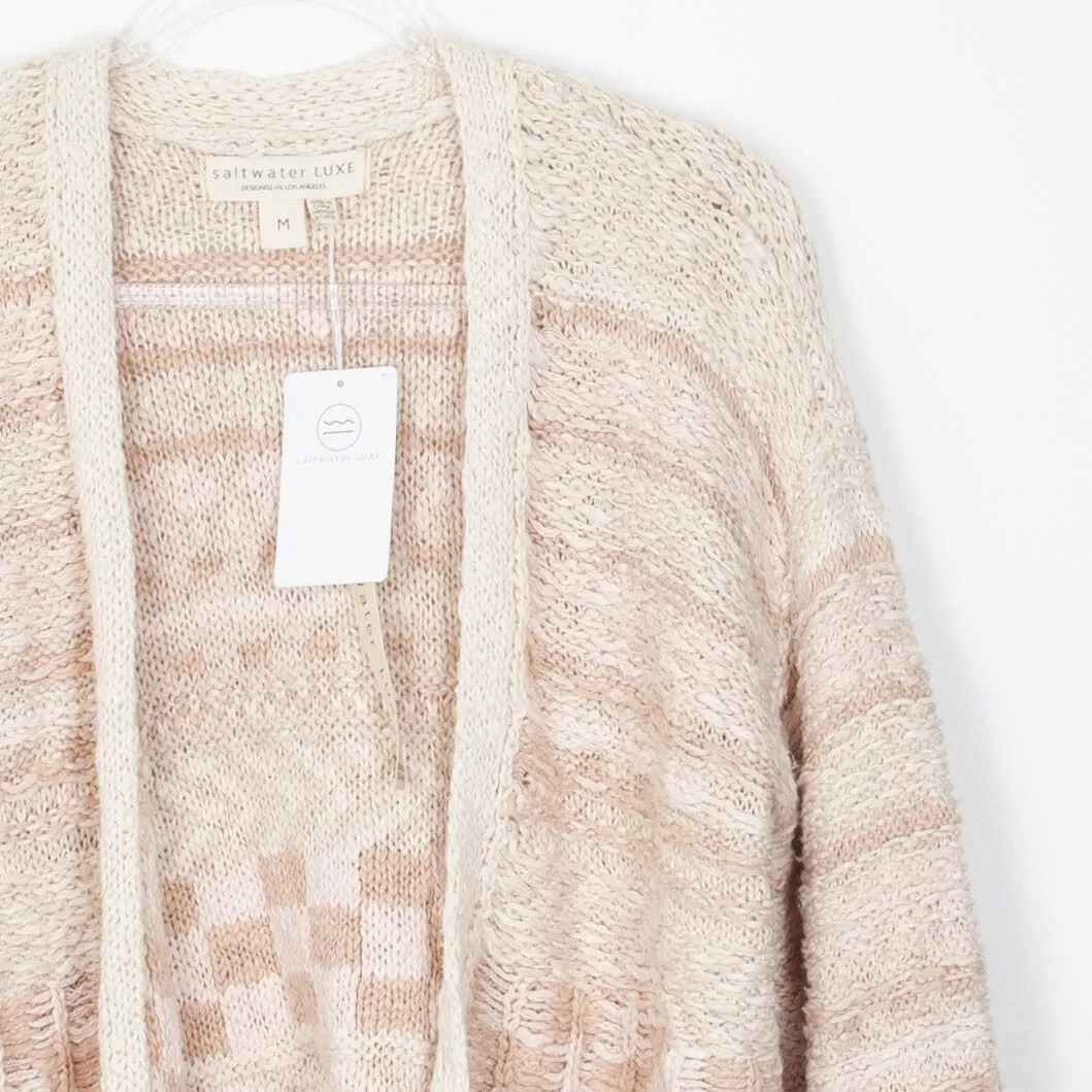 NWT Saltwater Luxe Womens 3D Knit Balloon Sleeve Cardigan Sweater Size M Neutral - Image 3