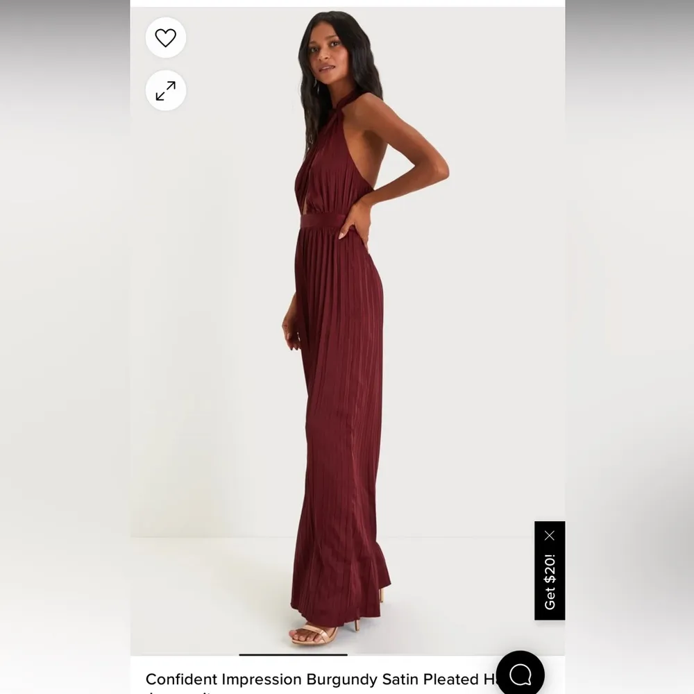 Lulu’s Confident Impression Burgundy Satin Pleated Halter Jumpsuit Size M - Image 2