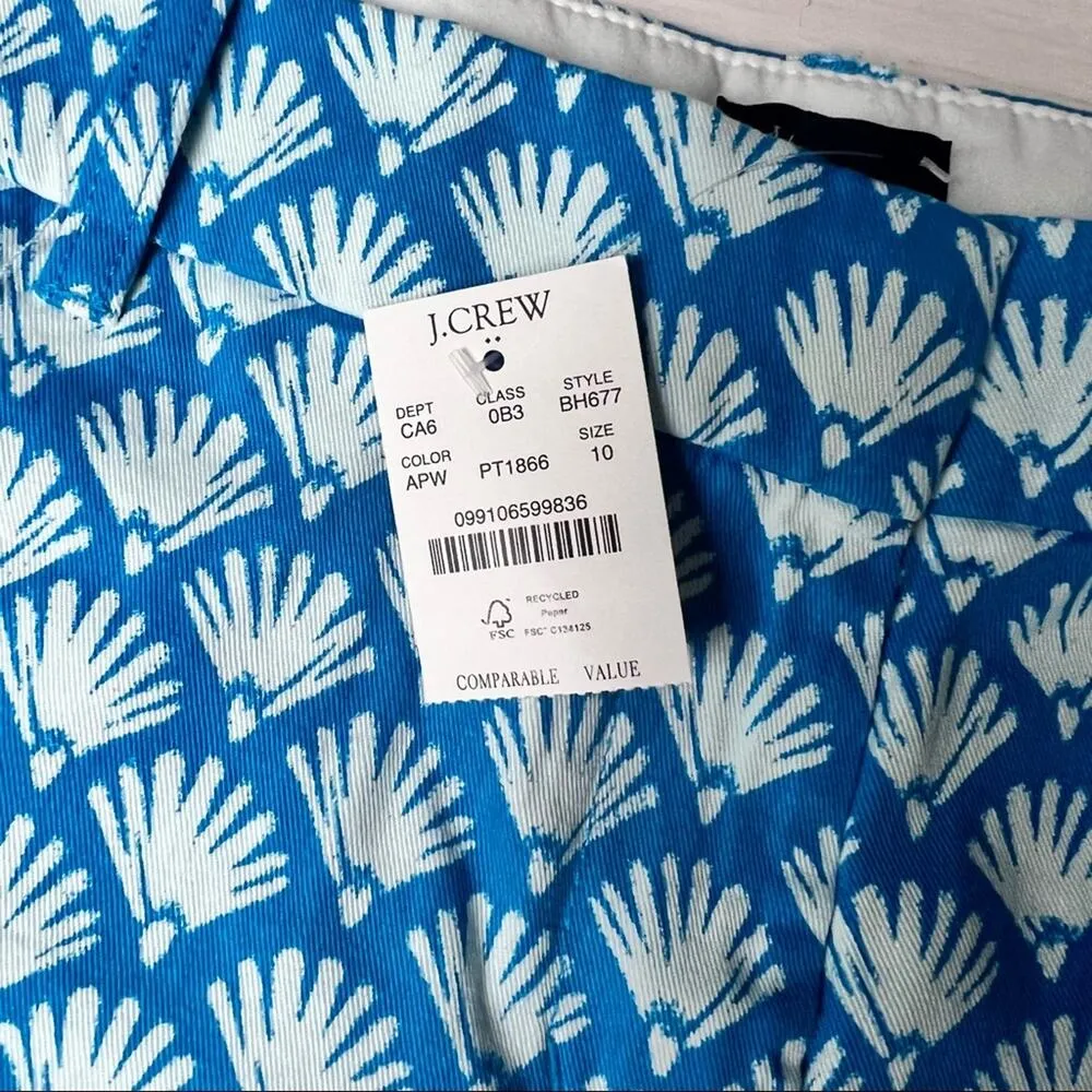J.Crew Womens 3.5" Classic Blue/White Fan Print Shorts Sz 10 - Image 9