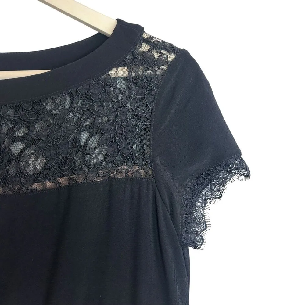 Joseph Ribkoff Size 12 Black Lace Panel Fit & Flare Dress Short Sleeve Cocktail - Image 4