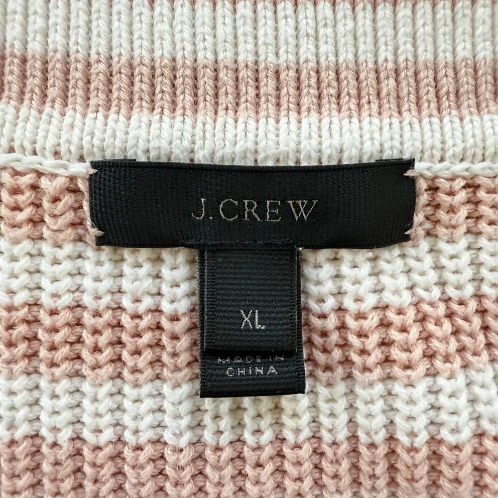 J.Crew Boatneck Relaxed Cotton Sweater Pink White Stripes 3/4 Sleeves, Size XL‎ - Image 4