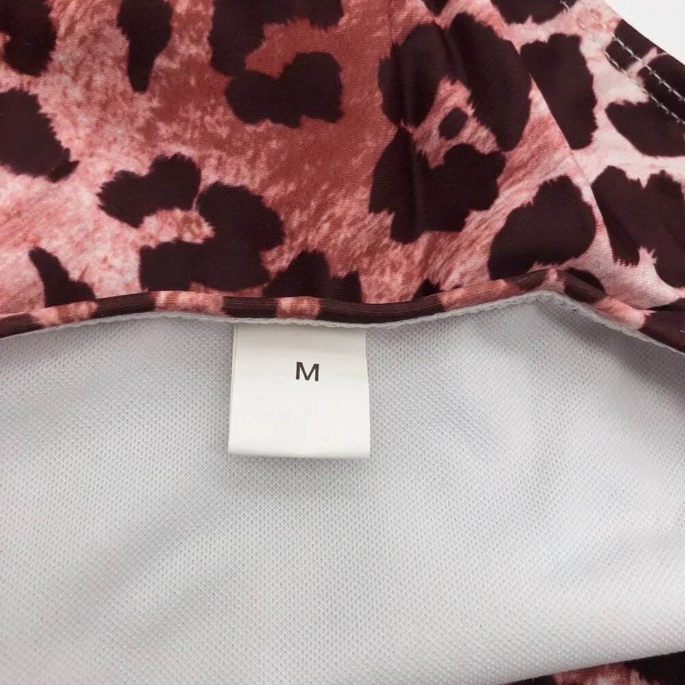 Womens Bikini Set High Rise Removable Cups Buckle Colorblock White Leopard M Size M - Image 3