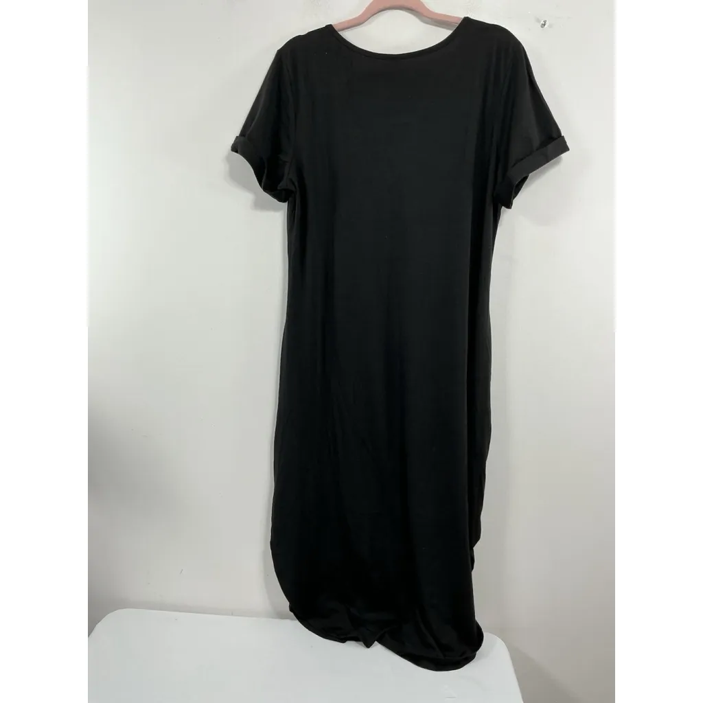 Womans Pullover Beach Coverup/dress XL Short Sleeve Black Side Slits Peekaboo - Image 2