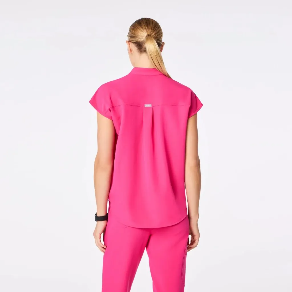 Figs Rafaela Oversized Scrub Top in Shocking Pink, Size Medium - Image 6