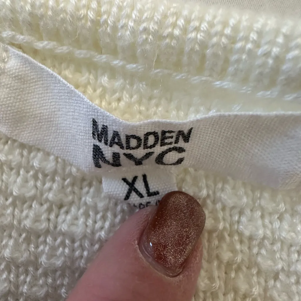 Madden NYC Cream Knit Tank Ruffles & Floral Crochet Trim XL - Image 6