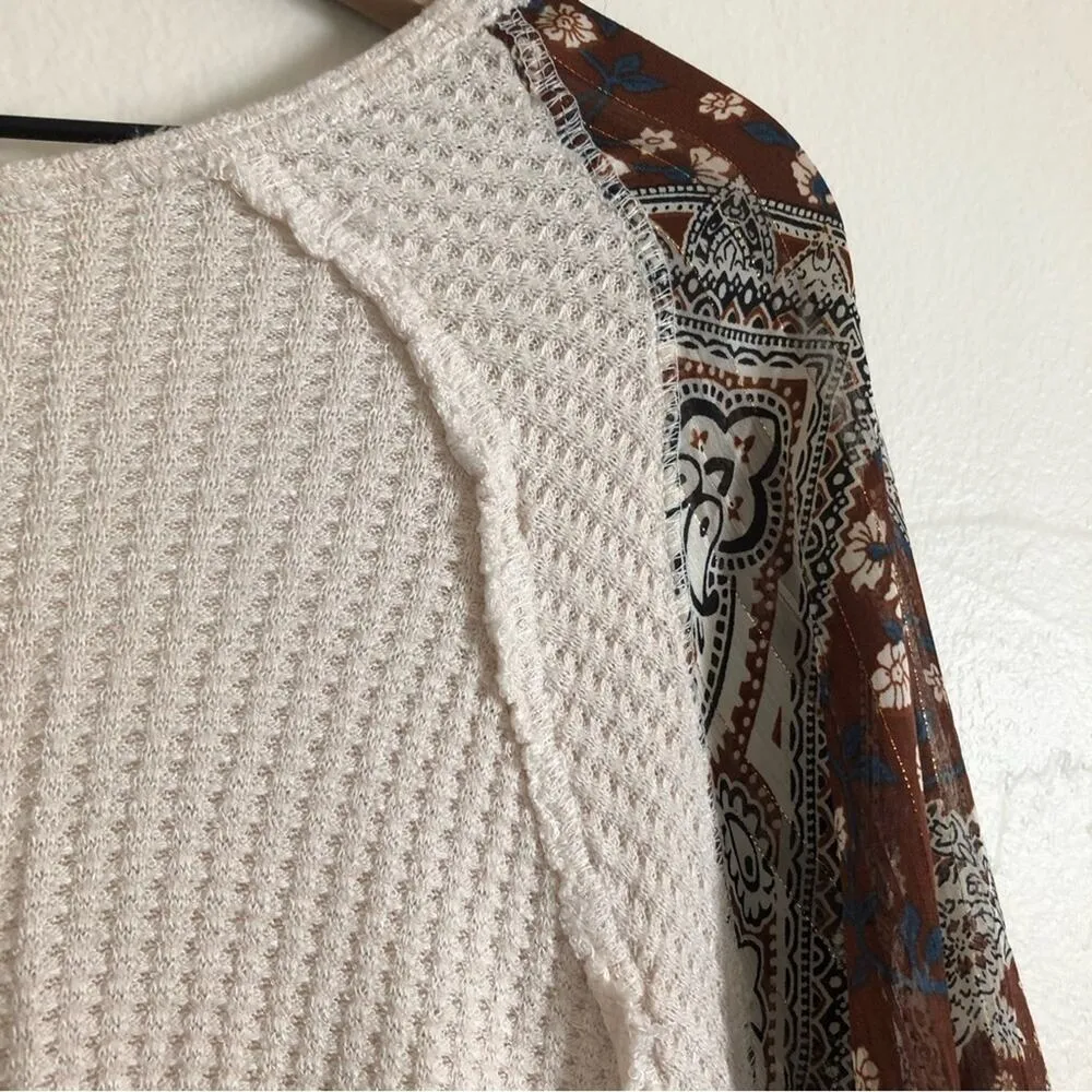 By Together Collection Long Sleeve Silk Paisley Waffle Knit Wrap Tie Blouse Top - Image 11