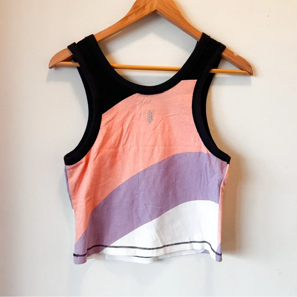 Free People FP Movement Back to Basics Printed Tank Small Colorblock Purple Pink - Image 4