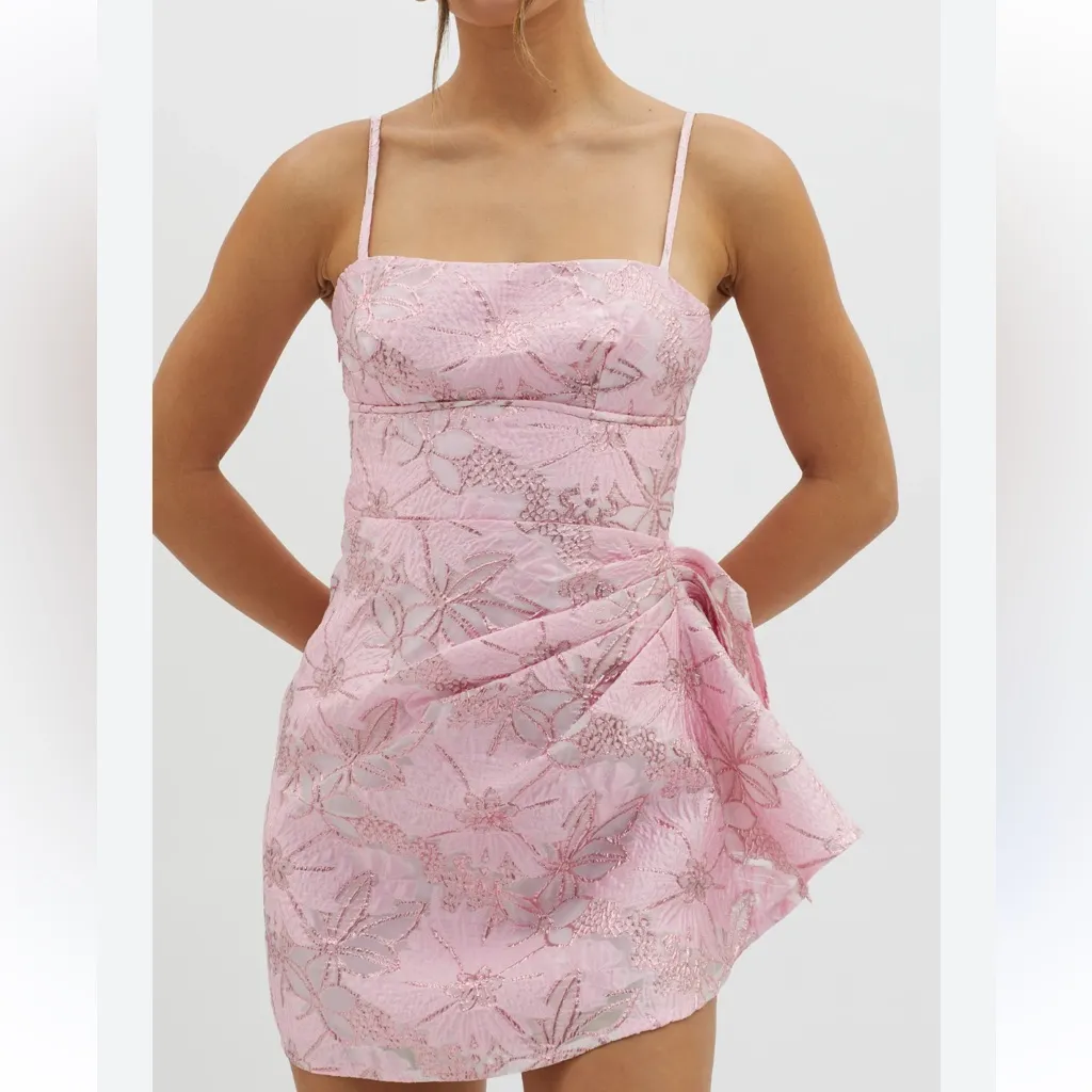 Selfie Leslie Sterling Gathered Waist Embroidery Mini Dress in Pink Size Large - Image 2