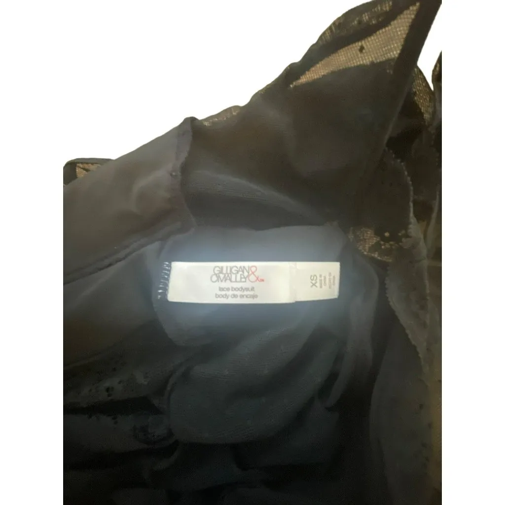 Gilligan & O'Malley Black Lace Bodysuit size XS Stretchy NWT Dotted Swiss V - Image 4