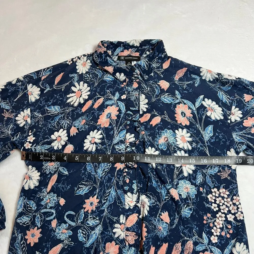 INC International Concepts Floral Print Button Up w/ Waist Tie Size Med Preppy Blue - Image 10