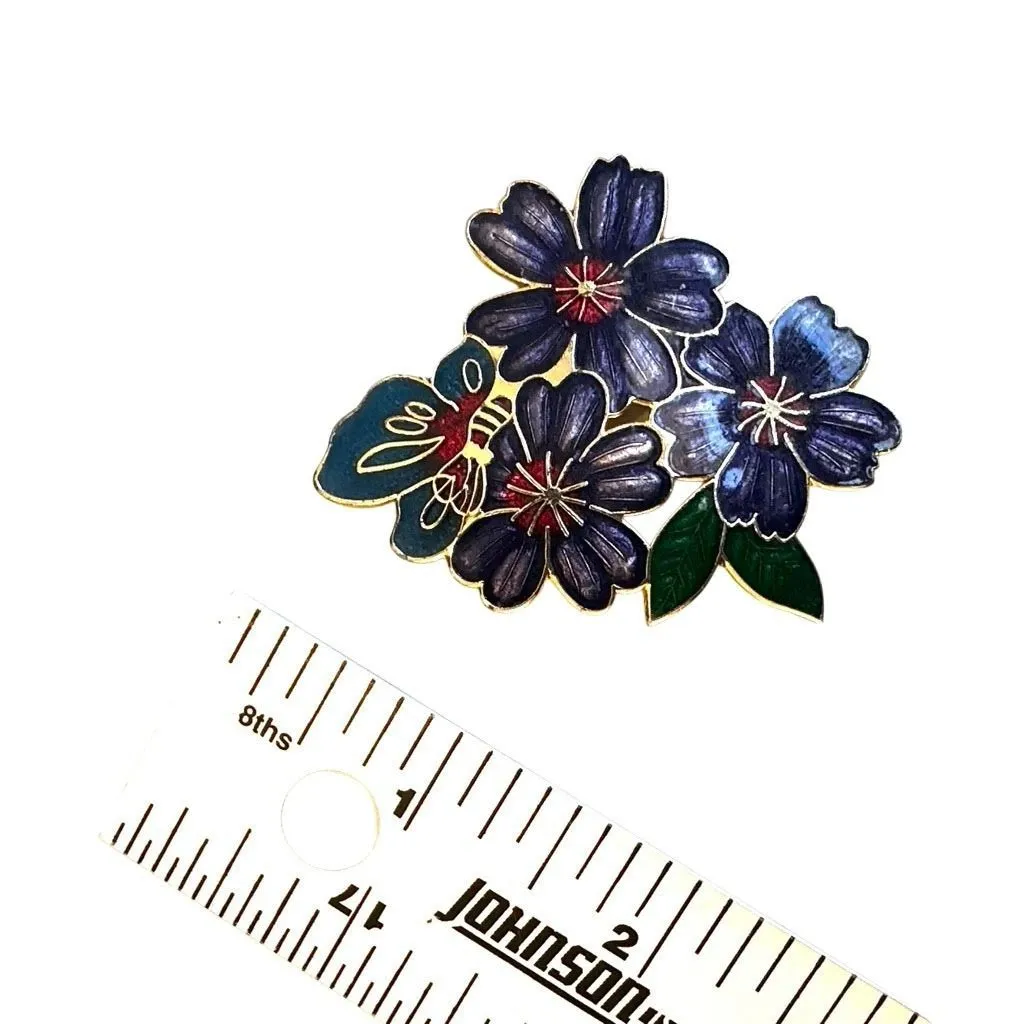 Vintage Cloisonné Butterfly & Purple Floral Brooch - Image 6