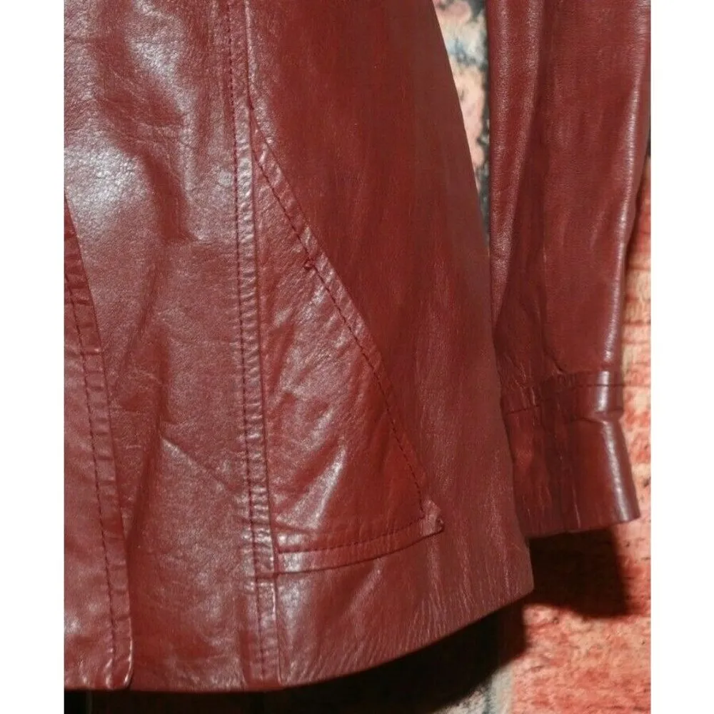 Casual Corner Ladies Brown Leather Jacket Size 11 Long Sleeve Double Button - Image 6