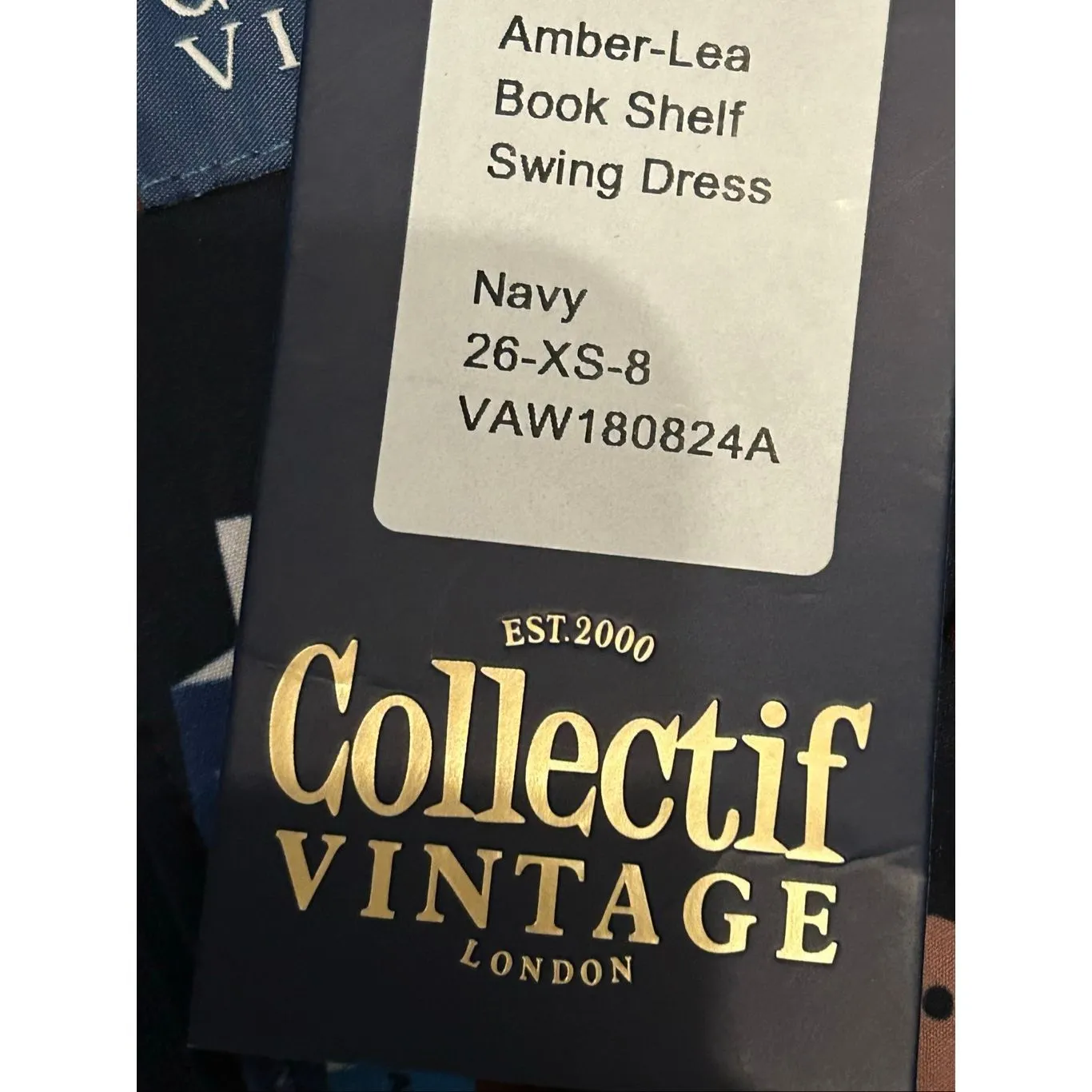 NWT Collectif Vintage London Amber Lea Book Shelf Swing Dress Navy Size 4 Blue - Image 11