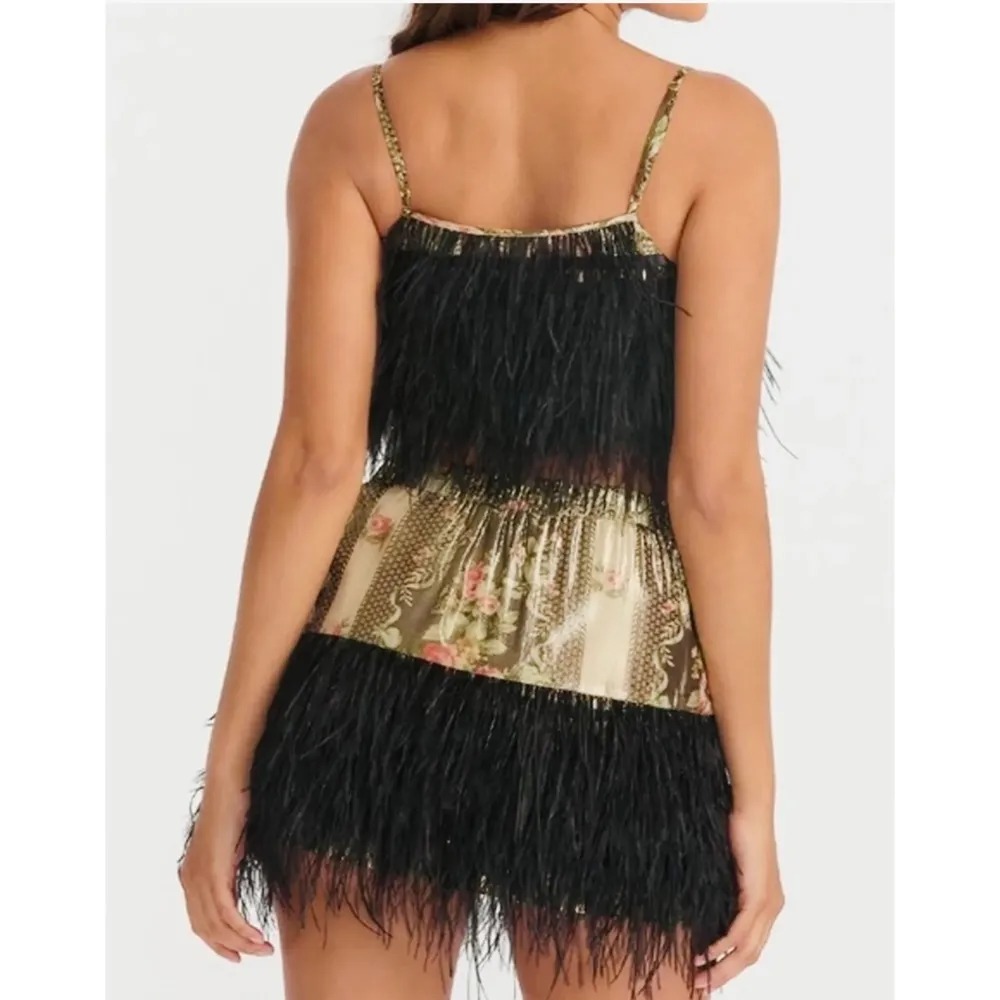 LoveShackFancy Dusty cropped feather-trimmed printed silk-crepe camisole - Image 7