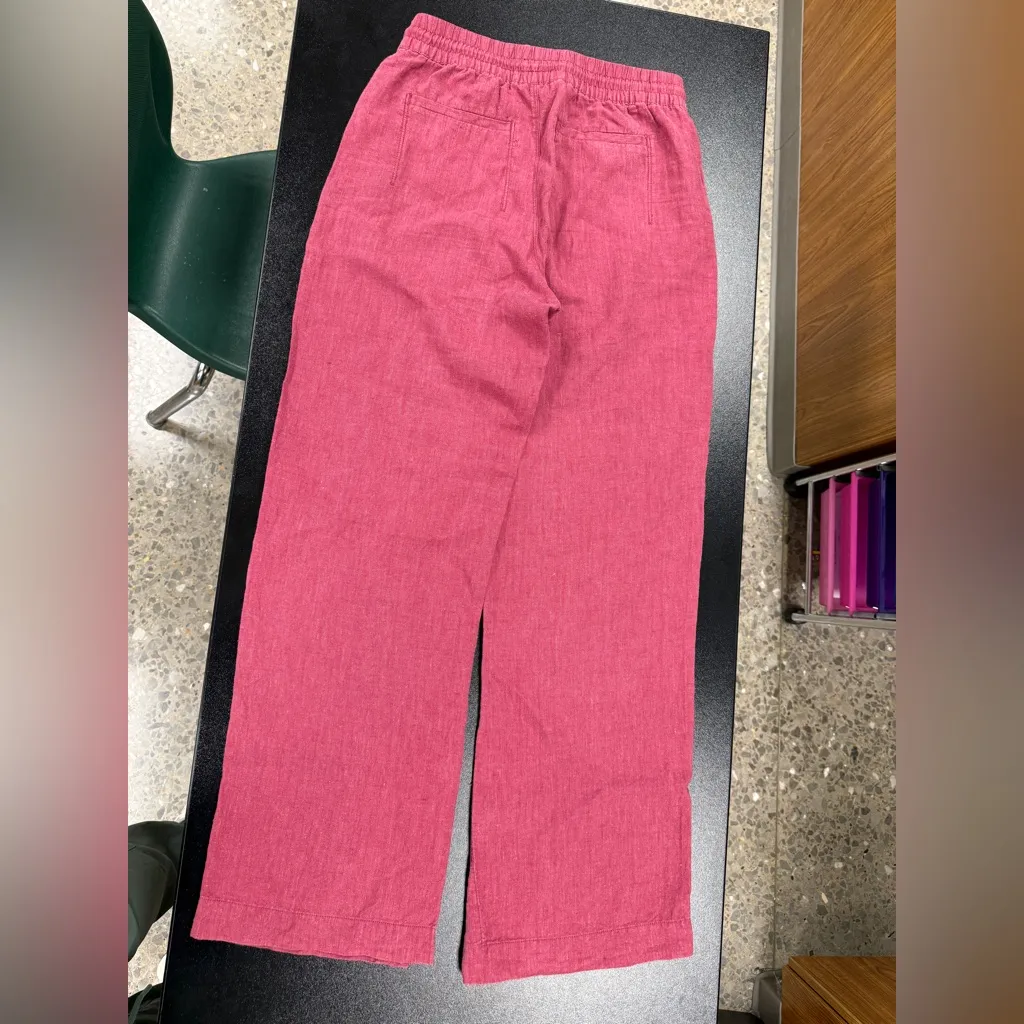 Athleta Retreat Wide Leg Linen Pants Size 4T Tall Berry Lightweight, Natural - Image 12