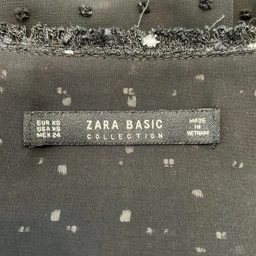 Zara Basic Swiss Dot Blouse Black‎ White Long Sleeve Sheer Split V-Neck - Image 5