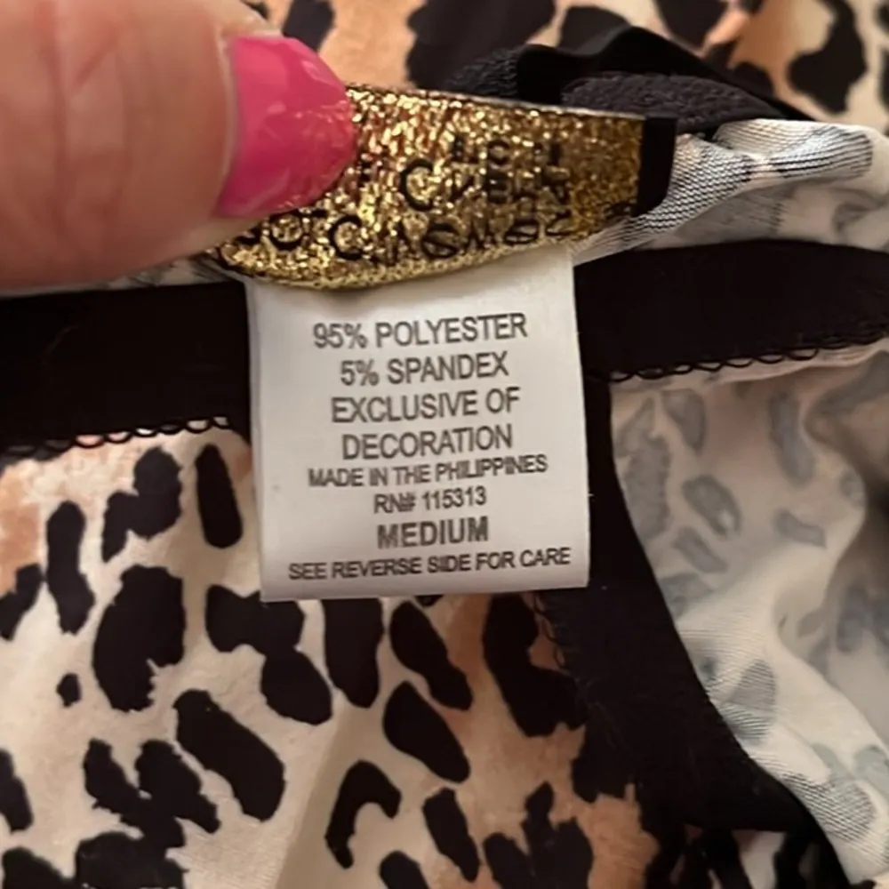 Leopard Print Slip Dress Nightgown Nightie Lace Lingerie M Medium Black - Image 6