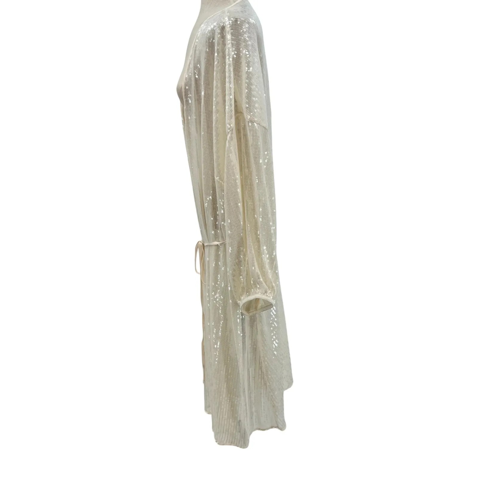 Hutch Jackson Sequin-Embellished Mesh Cover-Up Duster‎ Kimono Cream Plus Size 3X - Image 8