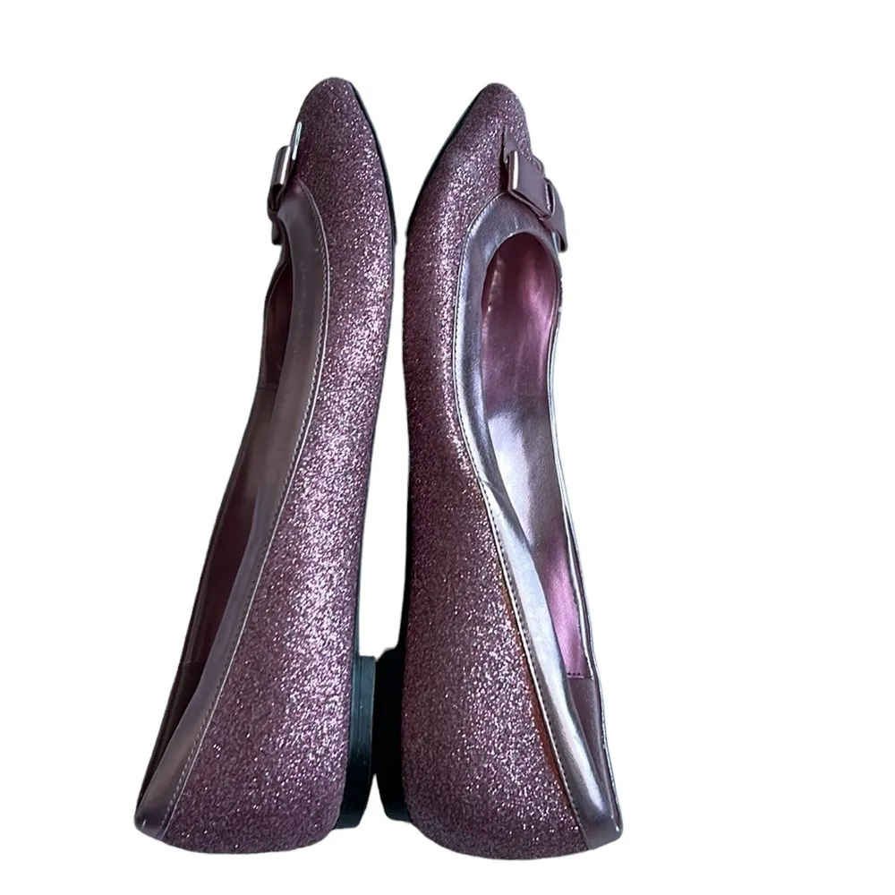 Fioni Pink Glitter Bow Peep Toe Flats Size 10 - Image 10