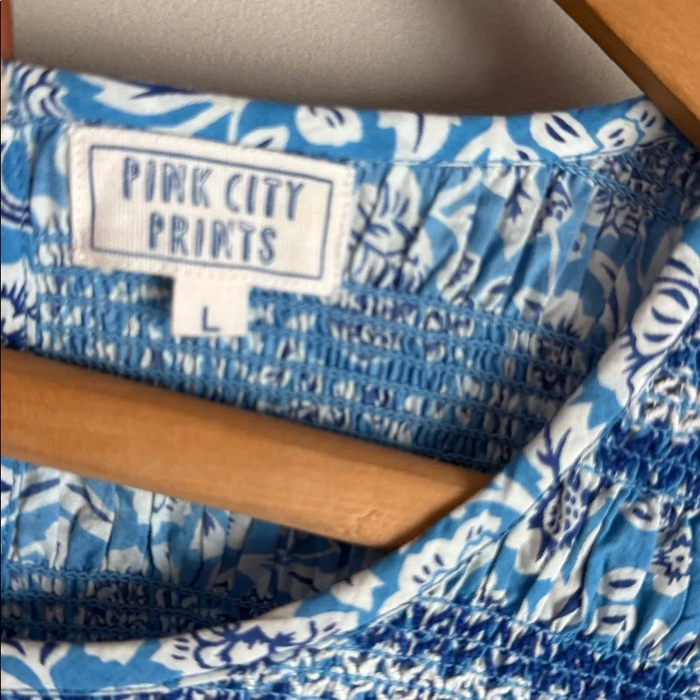 Pink City Prints Ornate Sky Isabel Midi Dress Floral Long Sleeve Smocked - Image 5