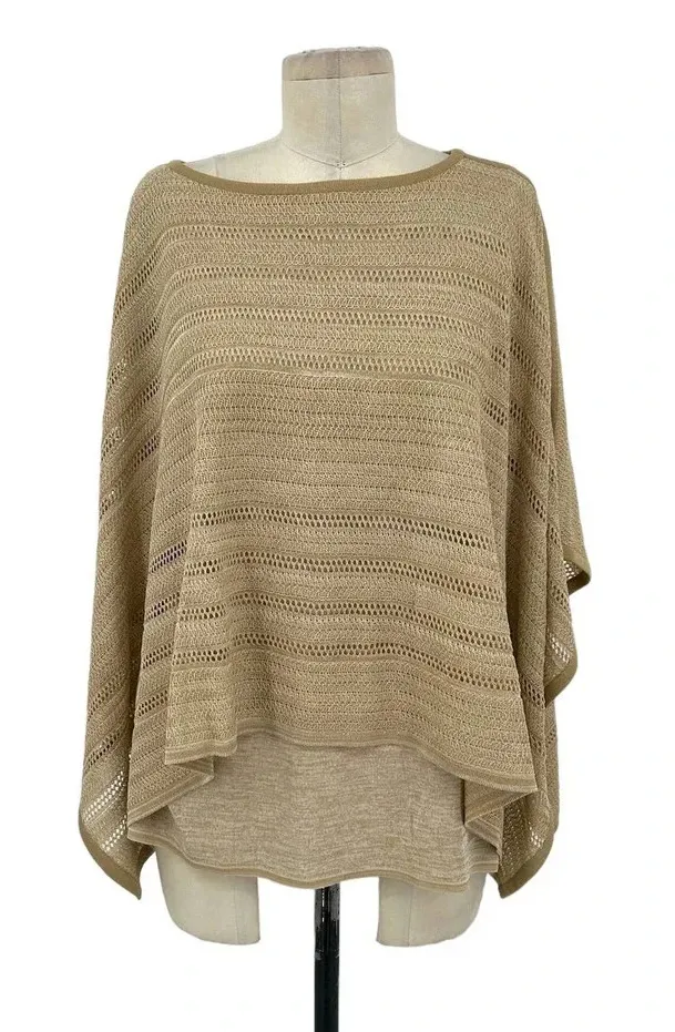Misook Double Layer Tunic Sweater Top Blouse Poncho Saddle Camel Tan Size XS - Image 1