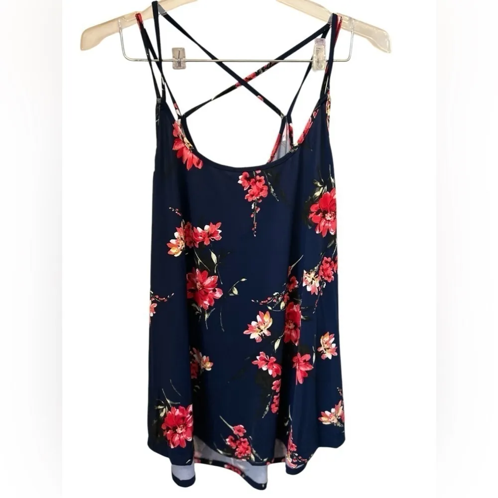 Papermoon Women Top Size 3X Blue Multi Floral Spaghetti Straps‎ Blouse - Image 6