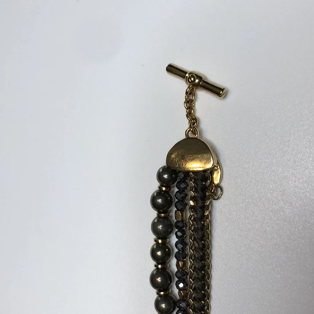 Henri Bendel St Tropez Multi Strand Mixed Metal Chain Beaded Bracelet gold tone - Image 4