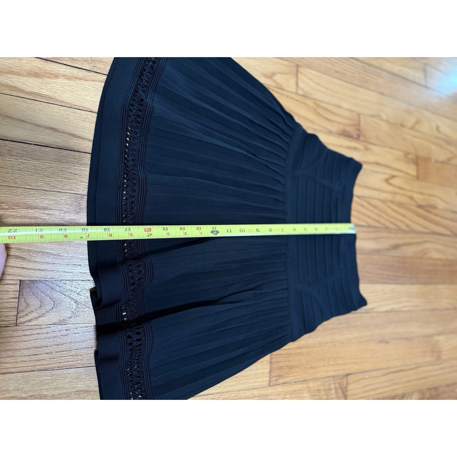 Herve Leger Black Bandage Alena A-Line Lace Trim Skirt - Image 6