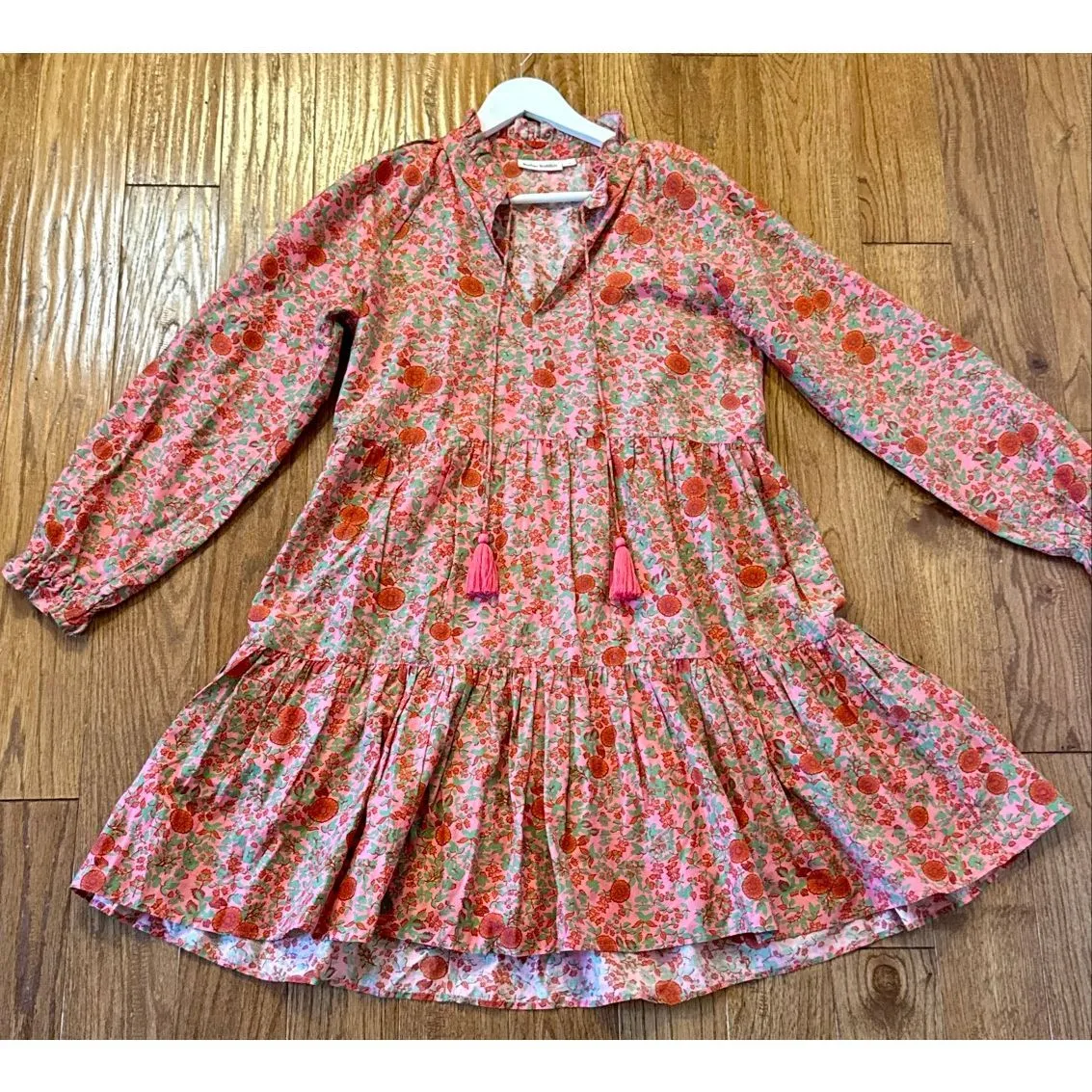 Roller Rabbit Rhody Janni cotton floral tiered long sleeve dress small - Image 13