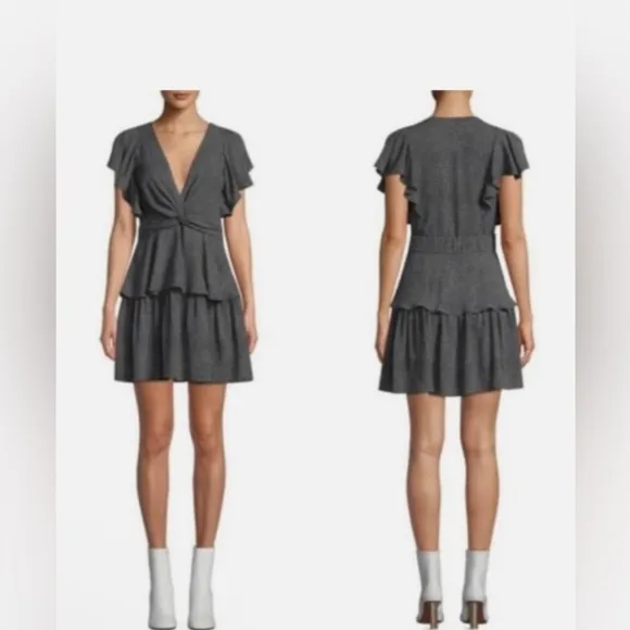 A.L.C. Silk Viera Rimini Dot Print Tiered V-Neck Flutter Sleeve Dress 2 - Image 2