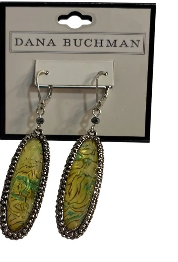 Dana Buchman Earrings Green and Yellow Silver Long Dangle Earrings NEW - Image 1