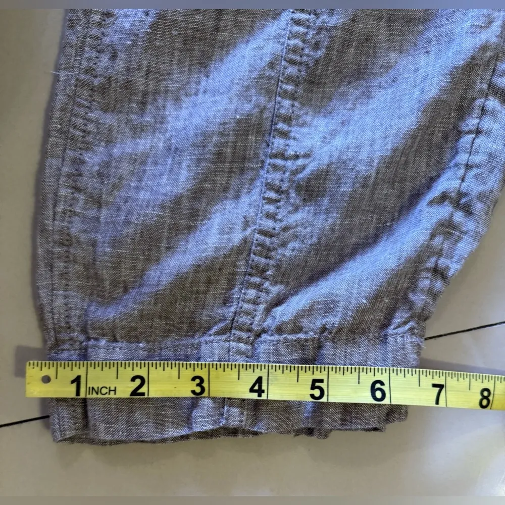 Athleta tall gray pants linen elastic waist and  foot 4 pockets tie size L - Image 11