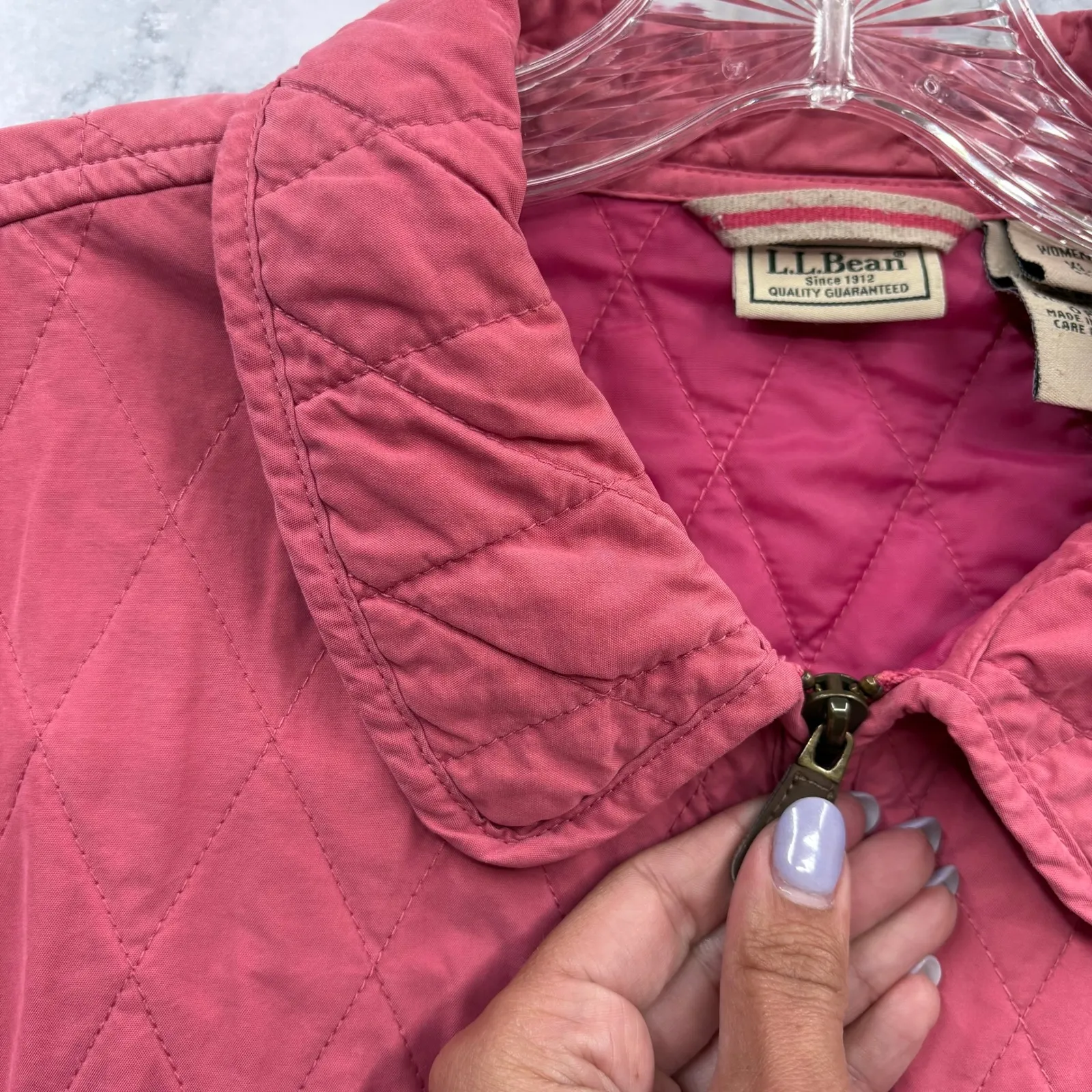 L.L. Bean Women's Quilted Jacket Lightweight Full Zip‎ Pockets Pink Jacket XL Size M - Image 8