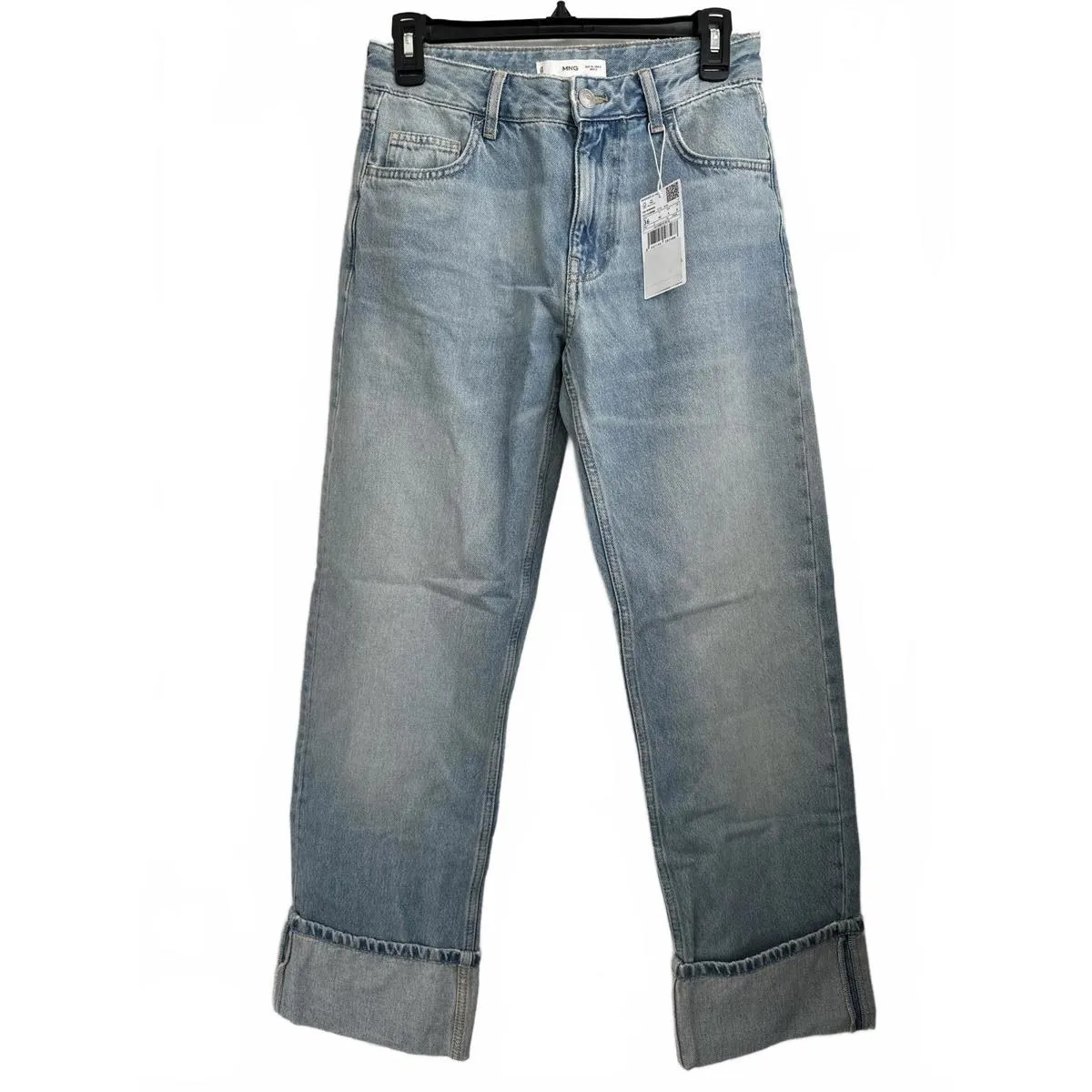 Mango Cuffed Turned-Up Straight Jeans Hanne Light Blue Denim NWT Size 4 - Image 4